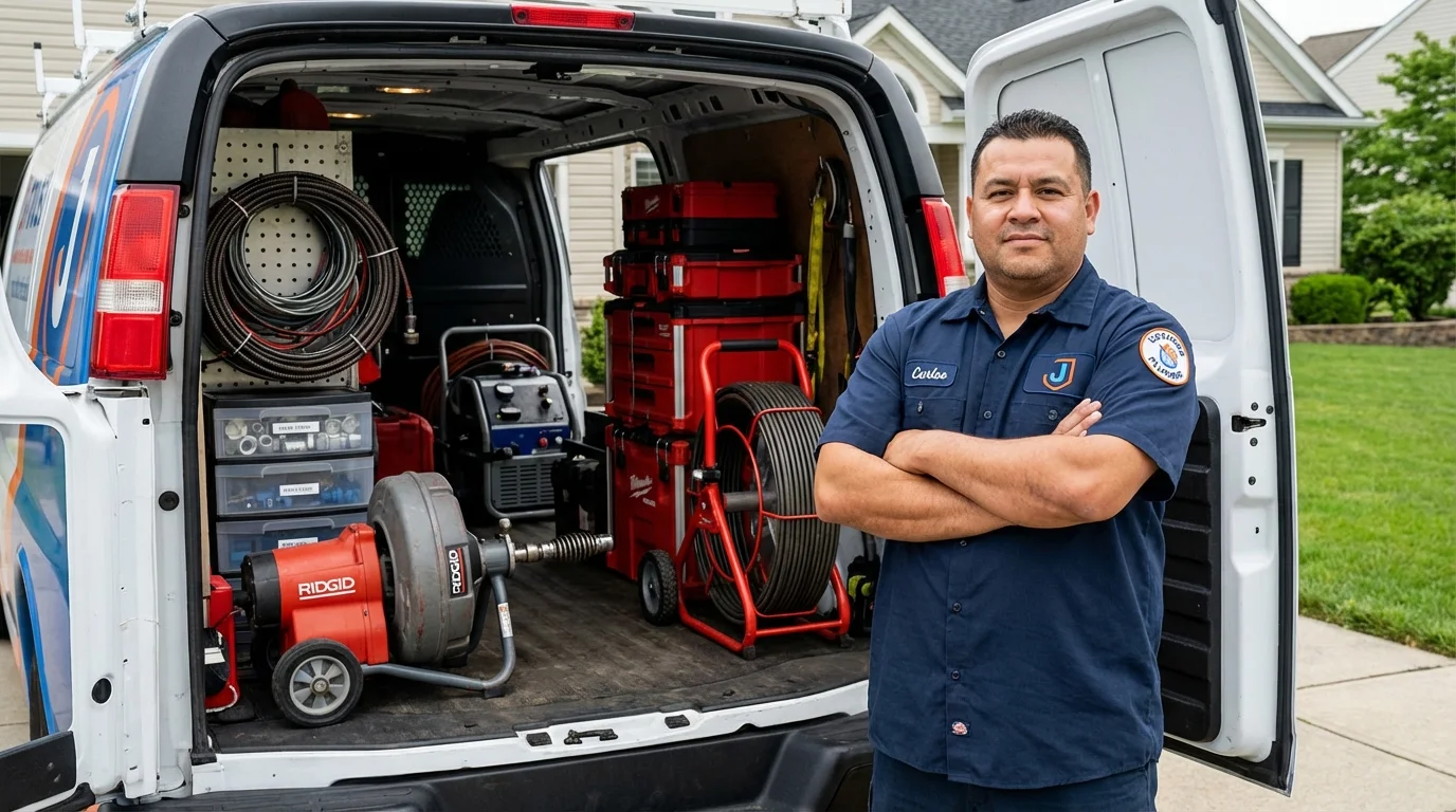 Professional drain cleaning equipment and Johns Plumbing LLC plumber in Orleans