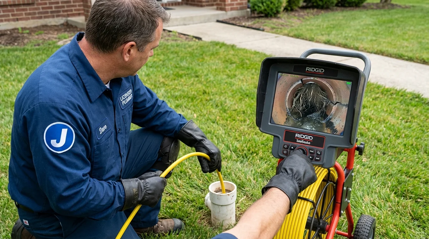 Sewer camera inspection being performed by Johns Plumbing LLC in Orleans