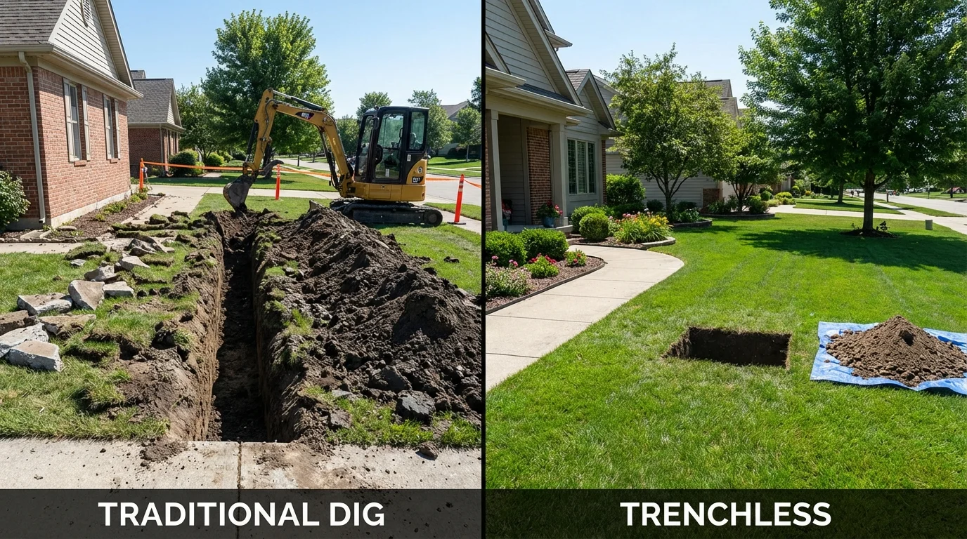 Trenchless sewer repair with minimal yard damage versus traditional excavation in Orleans, MA